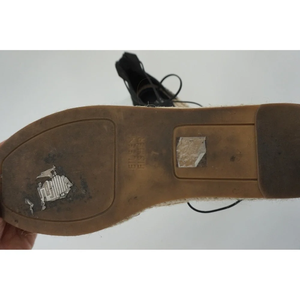 Eileen Fisher Lace Leather Espadrille Flats Minimalist Suede Ankle Tie Black 8.5
